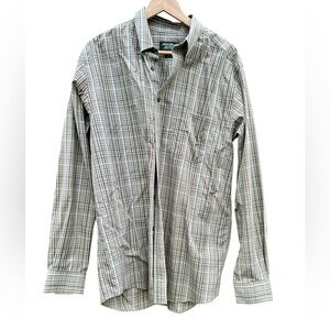 Eddie Bauer Shirt Button Down Wrinkle Resistant Sz. Large Tall Plaid 100% Cotton